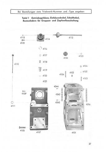 Z03 Ersatzteilliste,Wartungsanleitung (onderhoudsinstructie) ZF -Getriebe A-4 ( achterbrug) . Voor de Porsche Diesel Junior